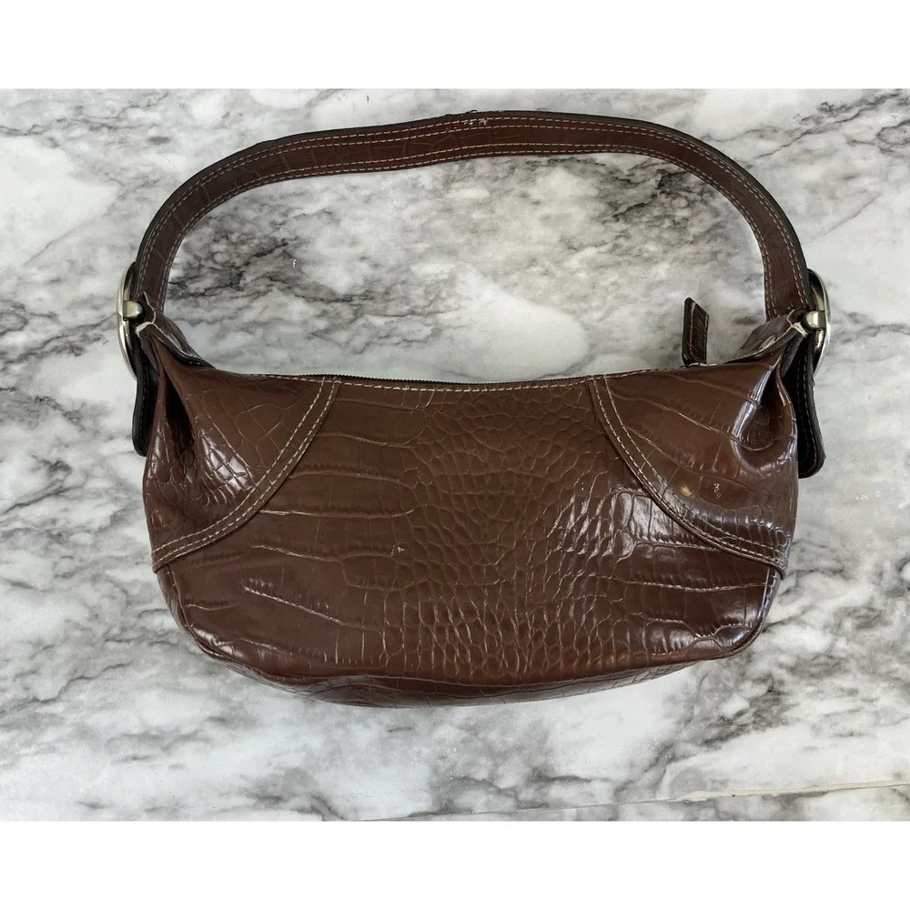 Axcess Croc Embossed Y2K Vtg Brown Shoulder Bag Buckle Zip